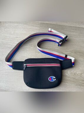 Champion Puffer Belt Bag with Red-Blue-White Buckle Strap